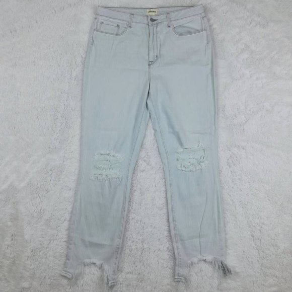 L'Agence Womens High Line Skinny Jeans Blue Stretch Distressed Light Wash 31 New - Picture 1 of 11